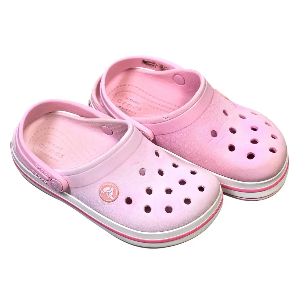 Crocs Crocband Clog Girl's Size C11 Pink White Sporty Slip On Sandals Shoes